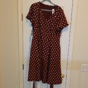 Lane Bryant Maroon Polka Dot Midi Dress